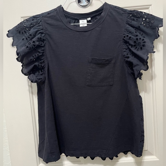 Anthropologie Seen Worn Kept Flutter Eyelet Black Top - Picture 14 of 15